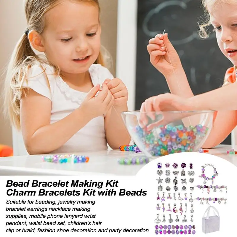 Charm-Armband-Herstellungsset für Kinder, Schmuckherstellungsset, handgefertigtes Perlenarmband-Set für Kinder, Perlen-Bastelset, Charm-Armband aus Legierung
