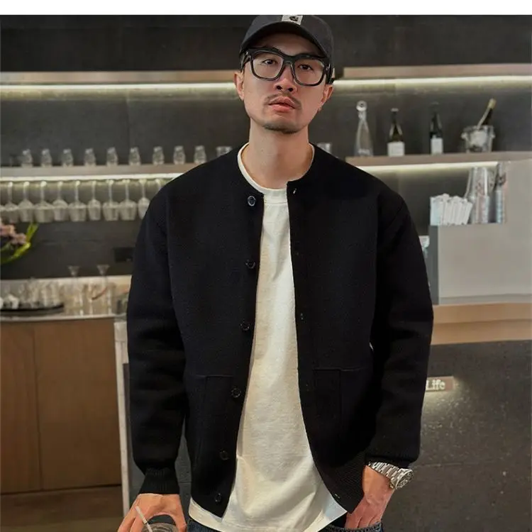 

Мужской вязаный открытый кардиган Jaet, весна-осень, повседневный свободный крой, свитер с высоким воротником, мягкое полиэфирное волокно, длинный све, базовый ...