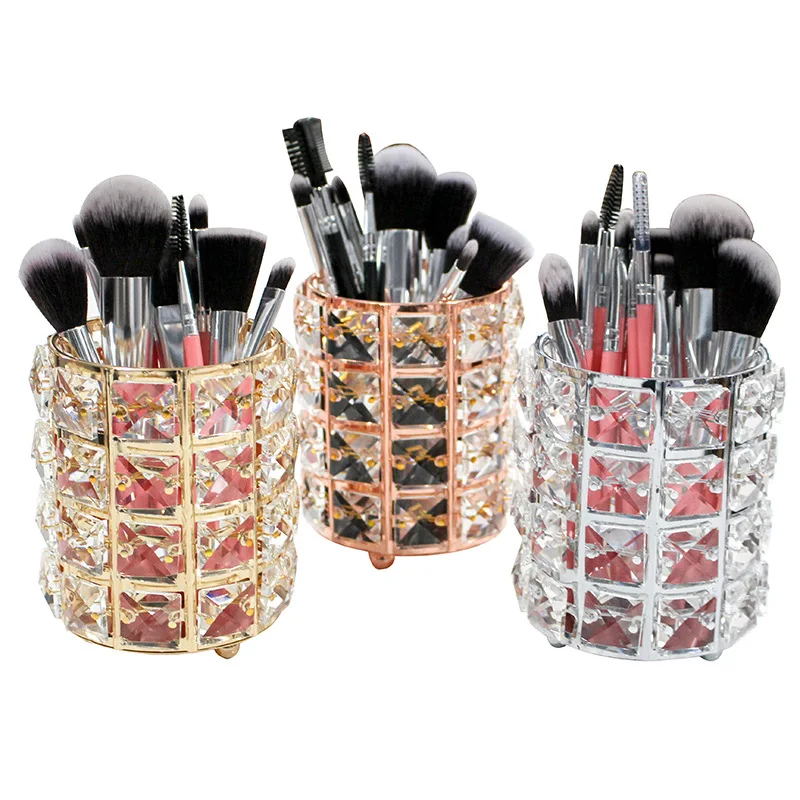 1pcs Metal Makeup Brush Storage Holder Test Tube Eyebrow Pencil Organizer Bead Crystal Jar Jewelry Diamond Cosmetic Box