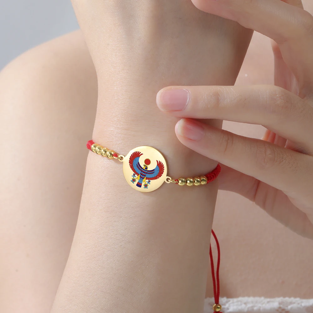

Dawapara Egyptian Falcon Horus Bracelet Adjustable Rope Chain Ancient Egypt Eagle Protection Symbol Stainless Steel Jewelry