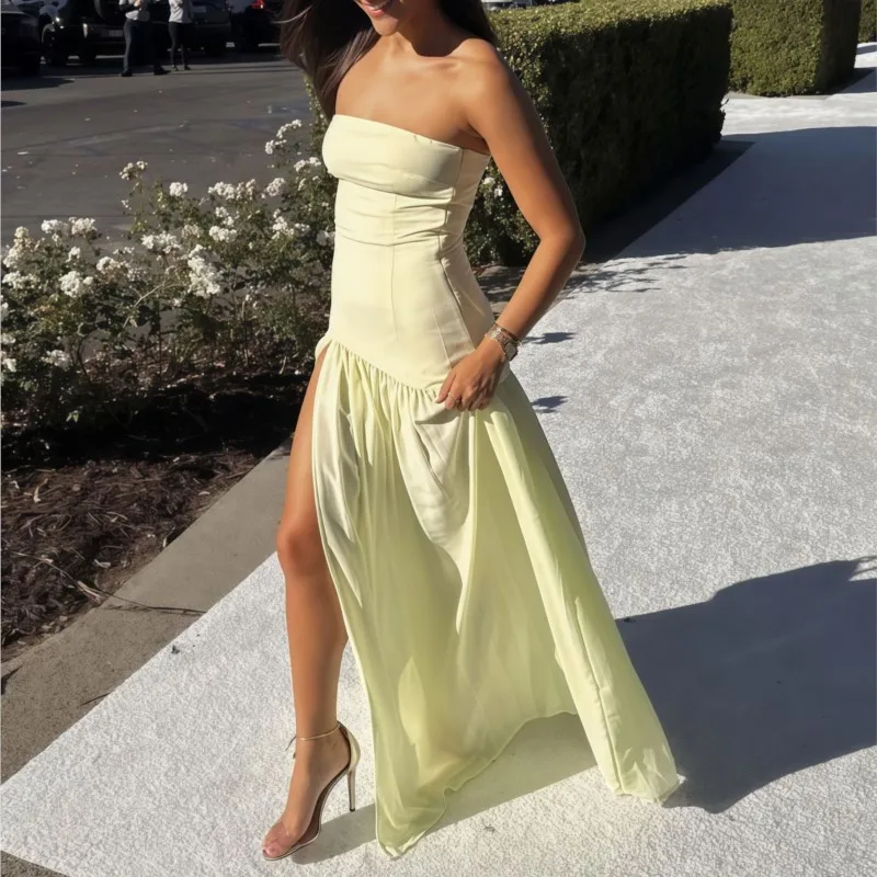 

New Sexy Slit Long Dress Elegant Irregular Tube Top Suspender For Women 2026 Summer Slim Fit Soild Color Fashion Ropa Mujer