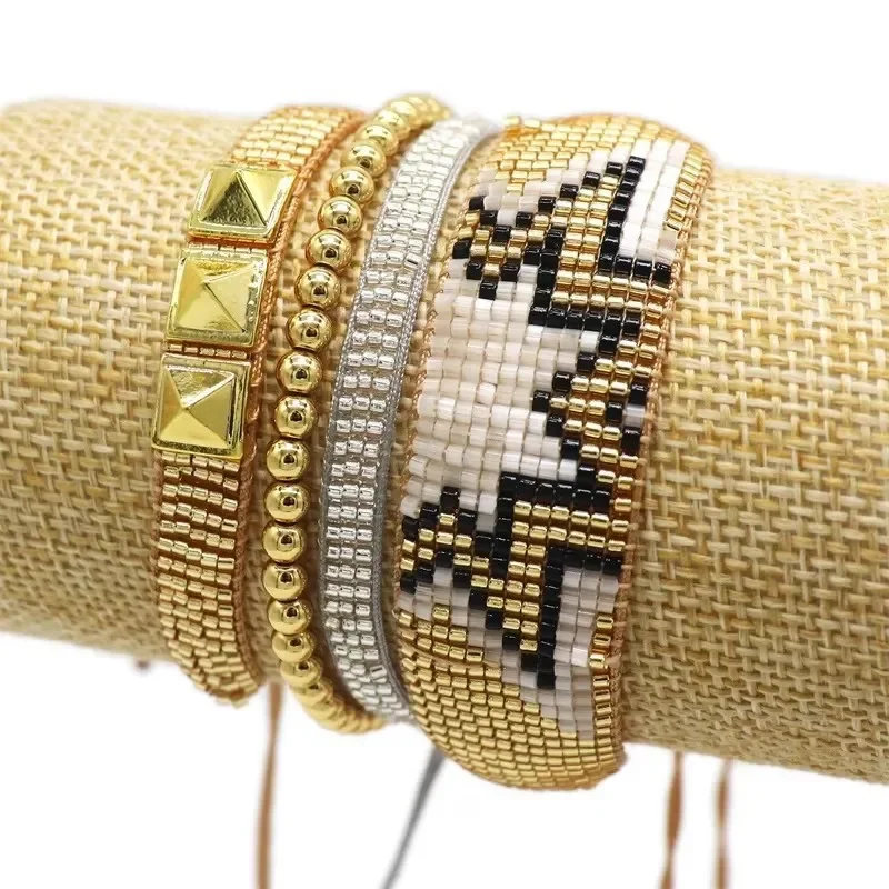 Rice bead bracelet Geometry Design Originality Hand knitting Bohemia Adjustable Fashion Simple Beaded bracelet set
