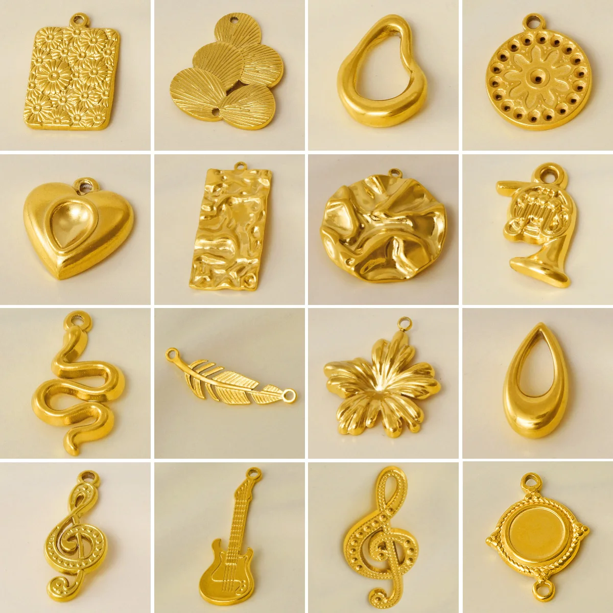 

10pcs/lot Stainless Steel Golden Charms Flower Leaf Snake Guitar Music Symbols Pendants DIY for Jewelry Marking Earring Necklace