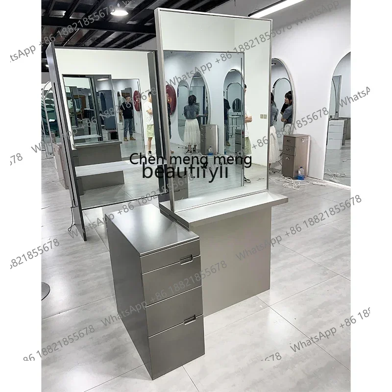 ss 8350 New Barber Shop Mirror Floor with Light Hot Dyeing Stainless Steel for Hair Salon Single and Double-Sided Hairdressing D