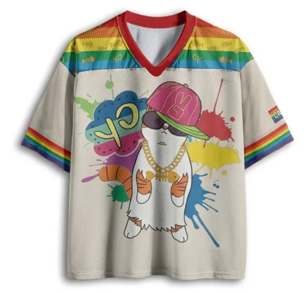 Adult and Children Retro Sports Style V-Neck 3D Printed T-Shirt Hip-Hop Cat Rainbow Stripes Eye-Catching for Going Out
