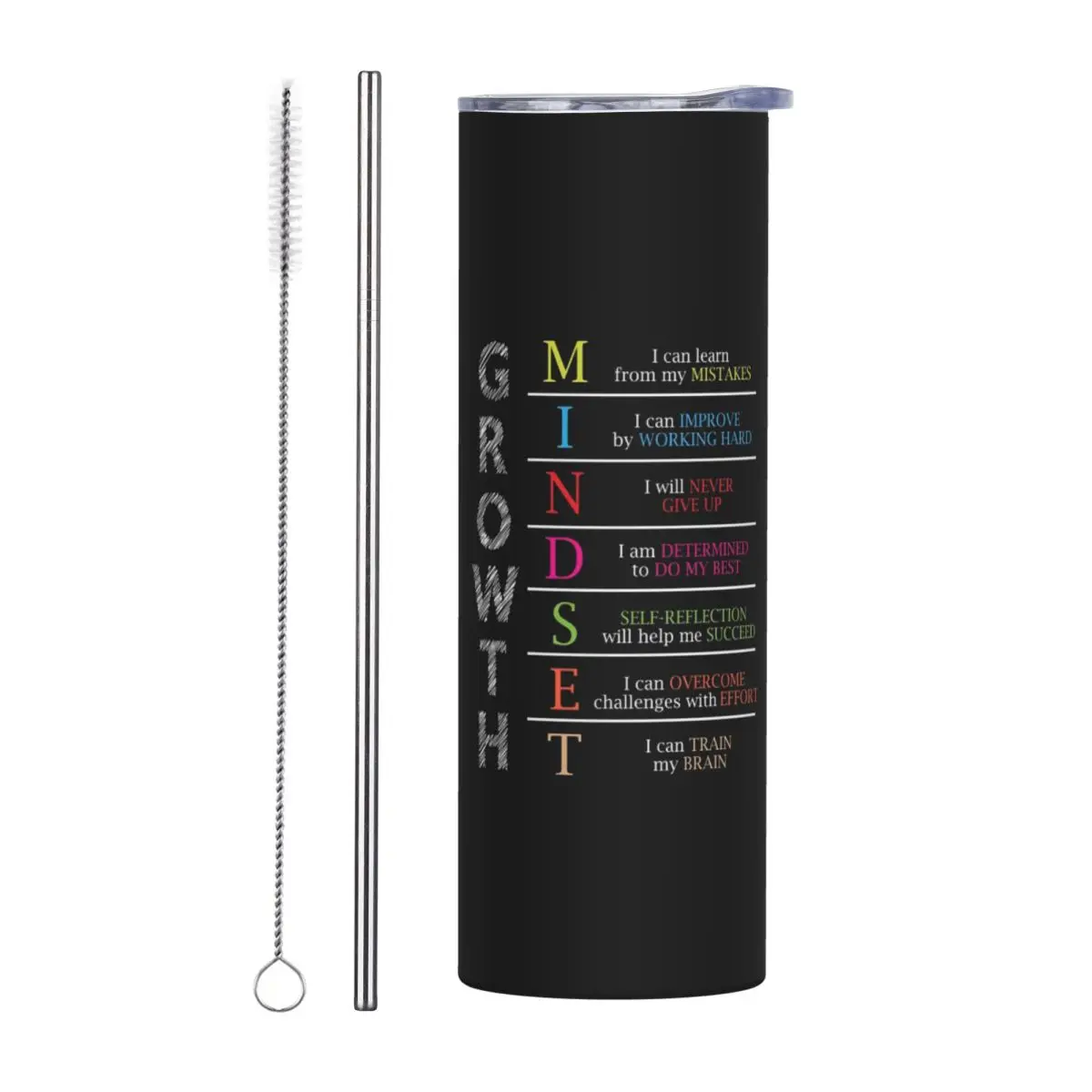 Growth Mindset Positive Motivational Gif Stainless Steel Tumbler Vacuum Insulated Mugs Thermal Cold Cups Straws With Lid 20oz