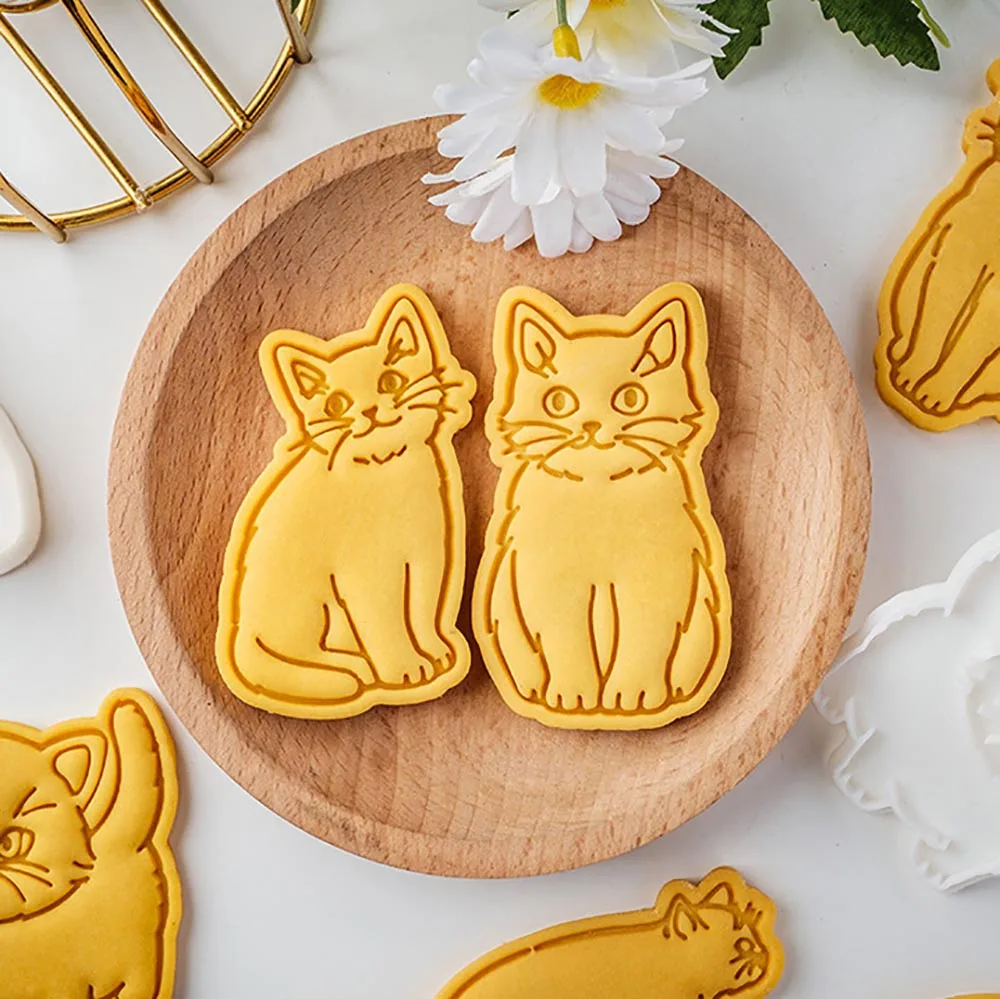 Cartoon Cat Cookie Cutter 3D Cookies Fondant Mold Cake Decorating Kitchen DIY Baking Molds