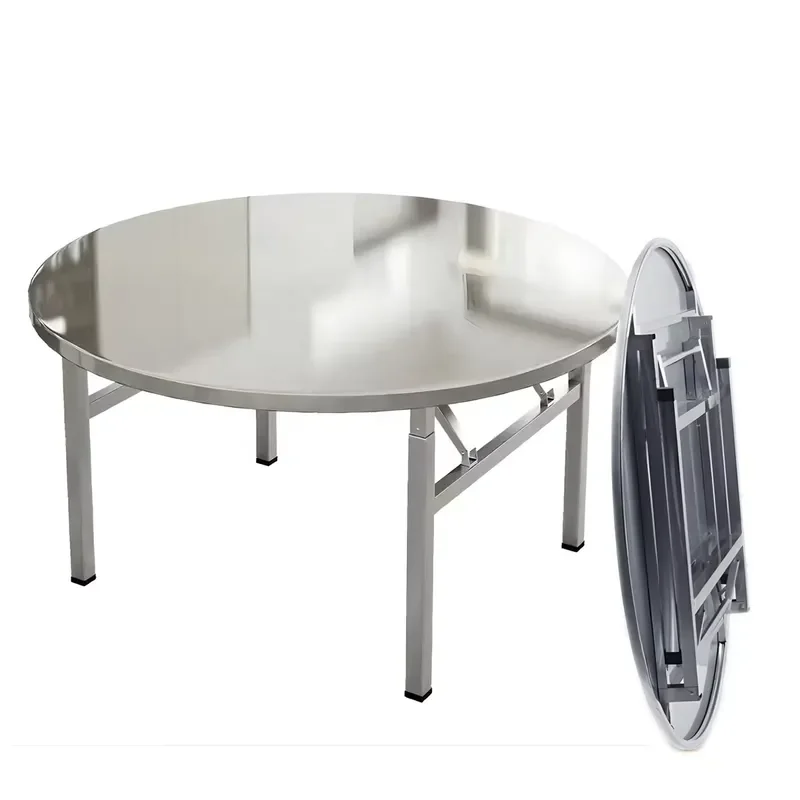 Modern Folding Round Dining Table Stainless Steel Outdoor BBQ Banquet Home Hotel Furniture Rental Dinner Tables