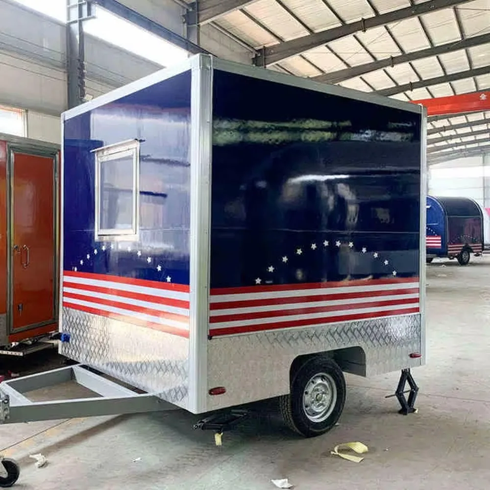 Square Food Trailer Factory Direct Sales Fully Equipped Mobile Snack Cart Trailer with Commercial Grade Kitchen Setup