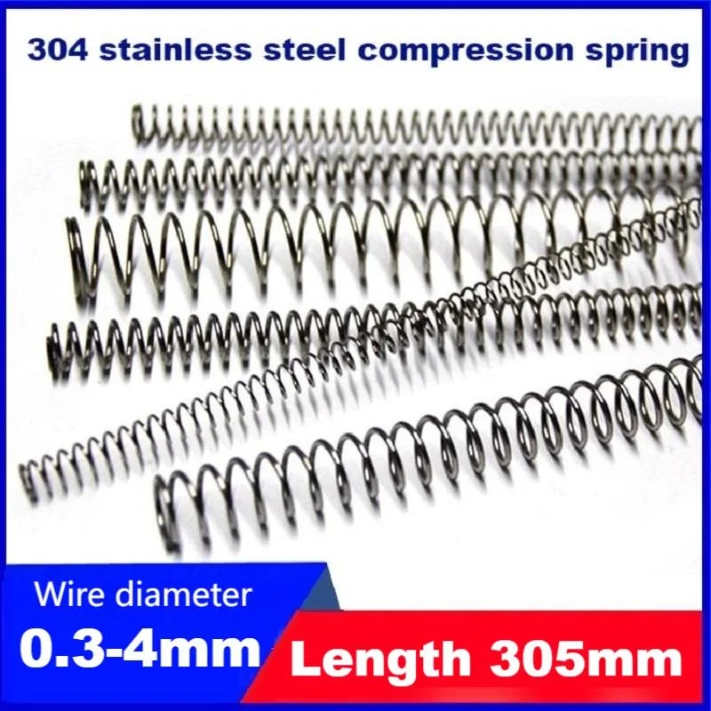 Length305mm,304 Stainless Steel Compression Spring Washer, Steel Wire Dia0.3/0.4/0.5/0.6/0.7/0.8/1.0/1.2/1.4/1.5/1.8/2/2.2/2.5mm