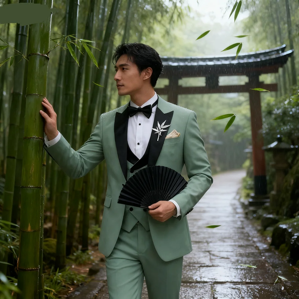 

Elegant Rose Red 3-Piece Men's Suit Slim Fit Double Breasted Blazer Vest And Pants Set for Wedding Groom Tuxedo Business Party