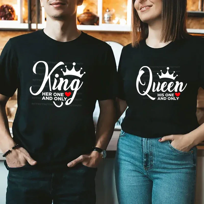 Matching Couples T Shirt King Queen His/Her One and Only Print Tshirt Valentine Shirt Tops King Queen Crown Men Women T-shirt