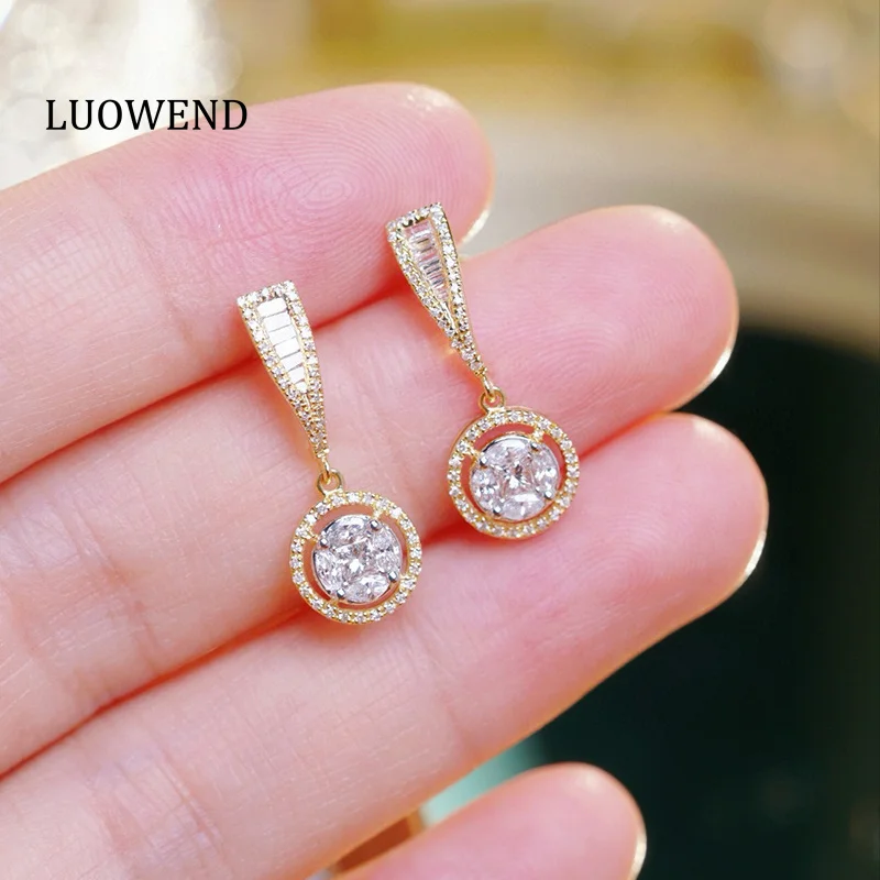 

LUOWEND 100% 18K Yellow Gold Earrings Fashion Design 0.60carat Real Natural Diamond Drop Earrings for Women High Party Jewelry