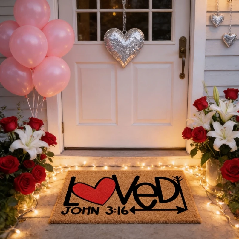 Romantics Envelope Heart Valentines Day Design Door Mat Linen Floor Rug with Nonslip Base for Entrance Porch Decors high quality