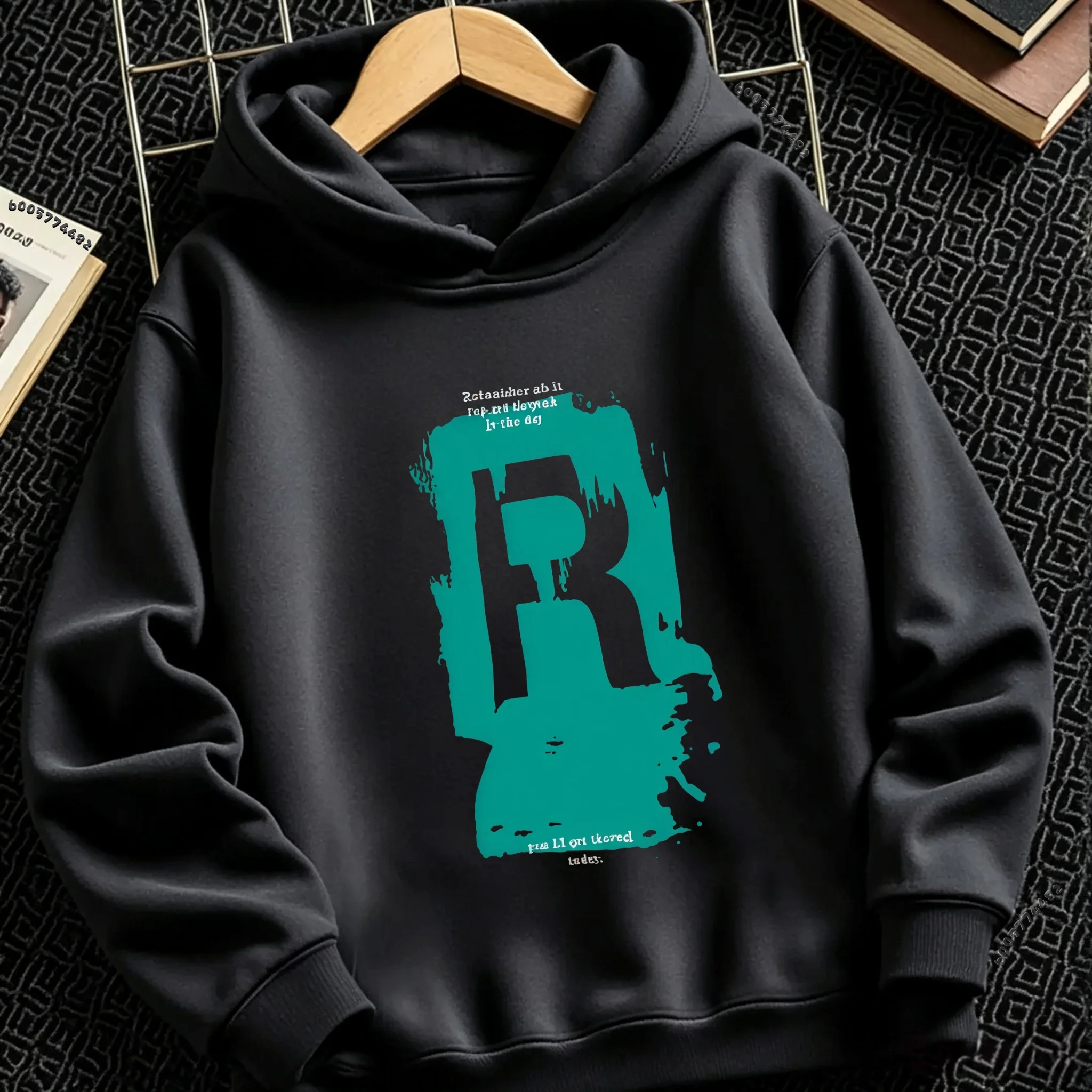 Y2K Street Style Children Hoodie Distressed Block Letter R Graphic Loose Casual Pullover Hooded Sweatshirt