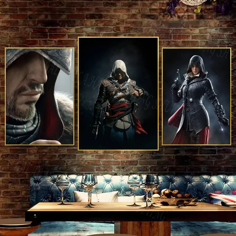 1pc Assassins Creed Self-adhesive Art Poster Waterproof Paper Sticker Coffee House Bar Room Wall Decor