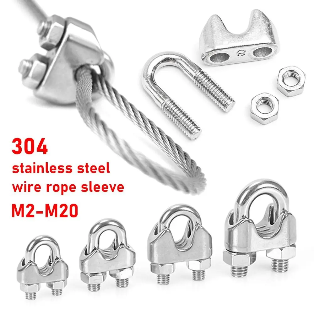 1Pc M2/3/4/5/6/8/10/12/14mm Wire Rope Sleeve 304 Stainless Steel U Type Cable Clip Hardware Fixing Clip Wire Clamp Bolts Rigging