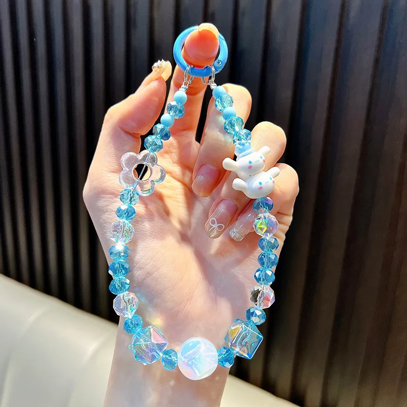 Sanrio simpatico gatto cinturino a catena per cellulare perline di carta cartone animato melodia fascino cinturino da polso custodia per cuffie ciondolo borsa accessori regalo