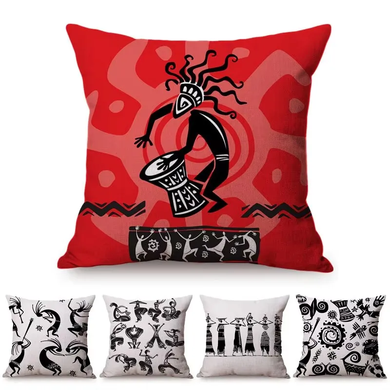 African Dance Art Decoration Cushion Cover Africa Nation Tradition Culture Simple Cotton Linen Sofa Throw Pillow Case cojines