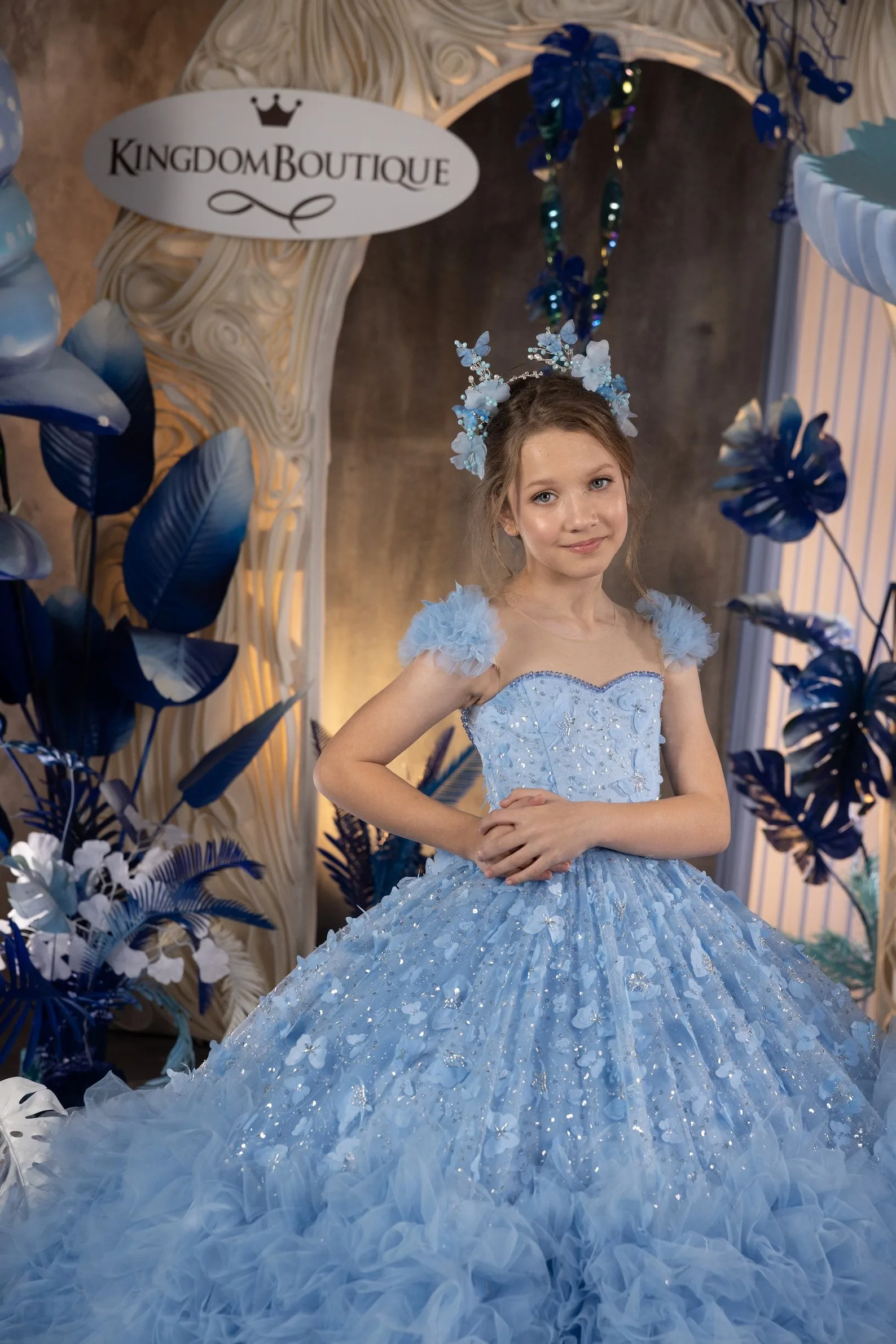 Custom Flower Girl Dress Wedding Gown Birthday Party Pageant Strapless 3D Floral Sequin Ruffled Tulle Ball Gown فساتين اطفال