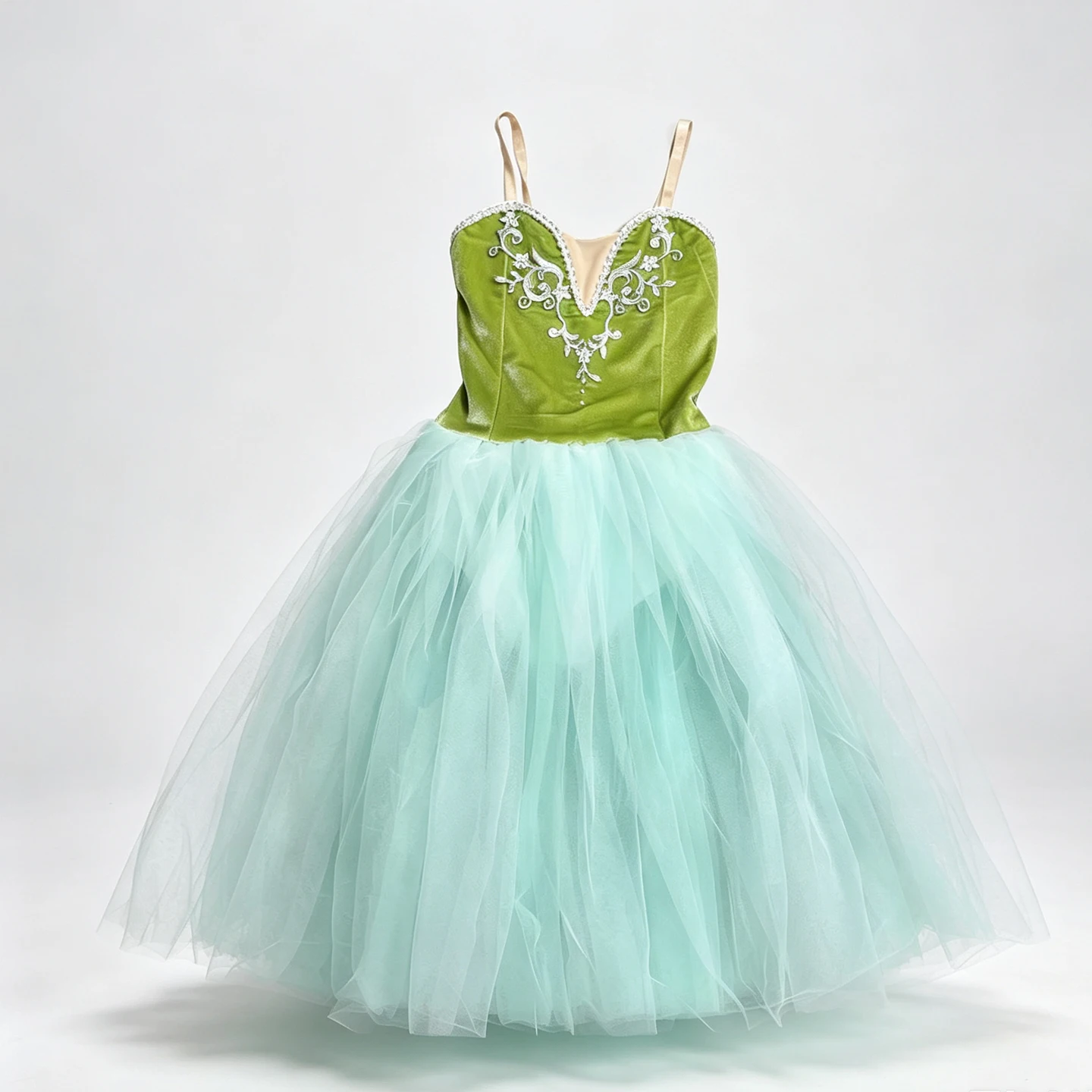 Girls Green Velvet Ballet Tutu Dress Kids Off Shoulder Tulle Dance Leotard Child Stage Performance Princess Party Costume