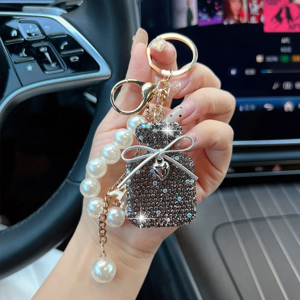 

Bow Knot Shape Keychain Pearls Tassel Rhinestone Keyring Cute Shape Rhinestone Inlaid Shape Keyring Valentine's Day