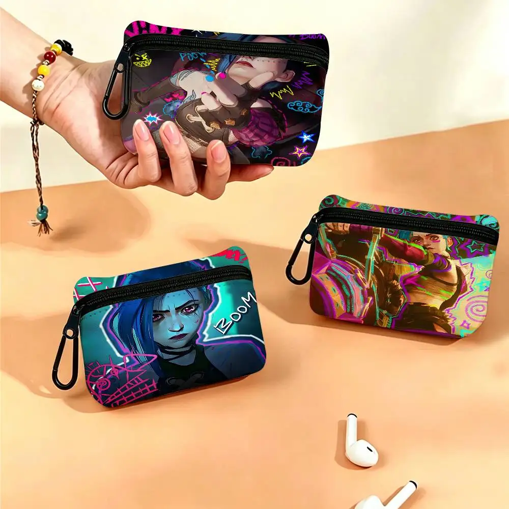 Cartoon Anime Game Arcane Jinx Oxford Cloth Zipper Coin Purse Portable Hanging Key Pouch Organizer For Travel Cosmetic Bag