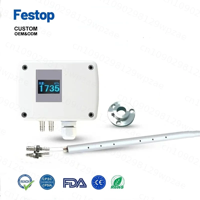 Festop High Temperature Plastic Pitot Tube Wind Speed Transmitter with 12mm Rod Length 220mm Customizable