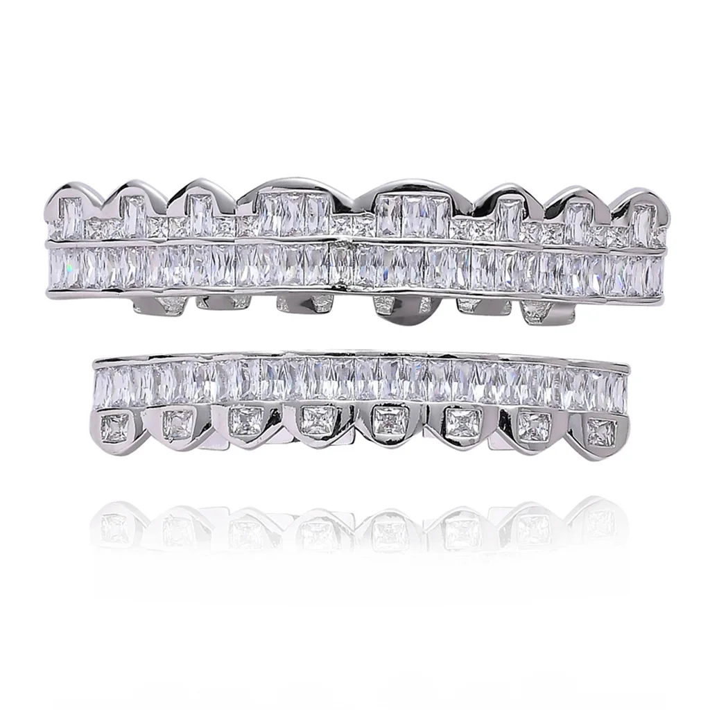 Bubble Letter Baguette Edition Top Model Luxurious Look Teeth Grillz White Gold Plated Hip Hop Jewelry 2023 Drop Shipping Trend