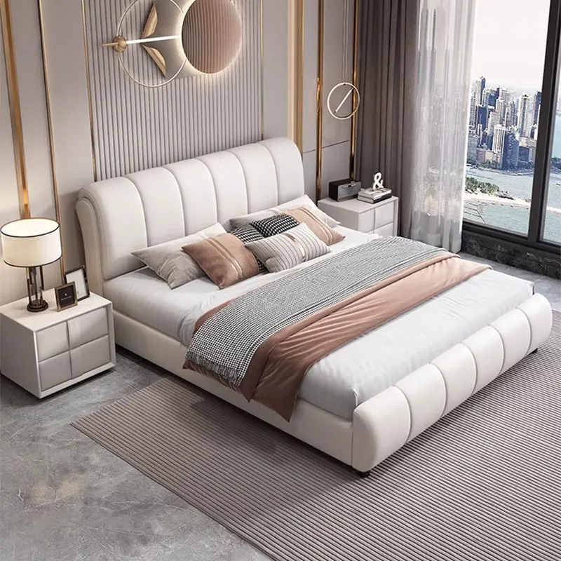 

Modern Whitr Luxury Double Bed Drawers High End Headboard Frame Double Bed Hotel Modern Cama Matrimonio Bedroom Furniture