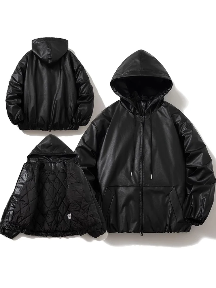 

Мужская осенне-зимняя куртка-бомбер из искусственной кожи в американском ретро-стиле, с капюшоном, свободного кроя, для мотоциклистов