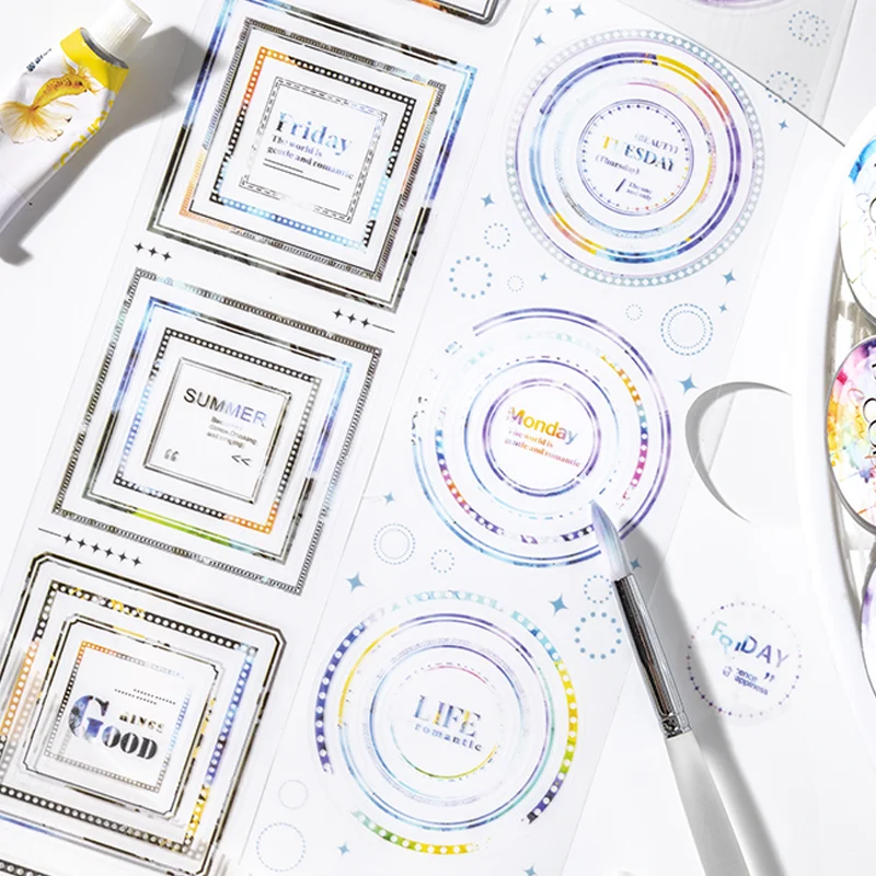 

Mr. Paper Frame Color Series Basic Frame Tape Non white Ink PET Die Cutting Tape 4-Styles Calendar Phone Decoration Gifts 2025