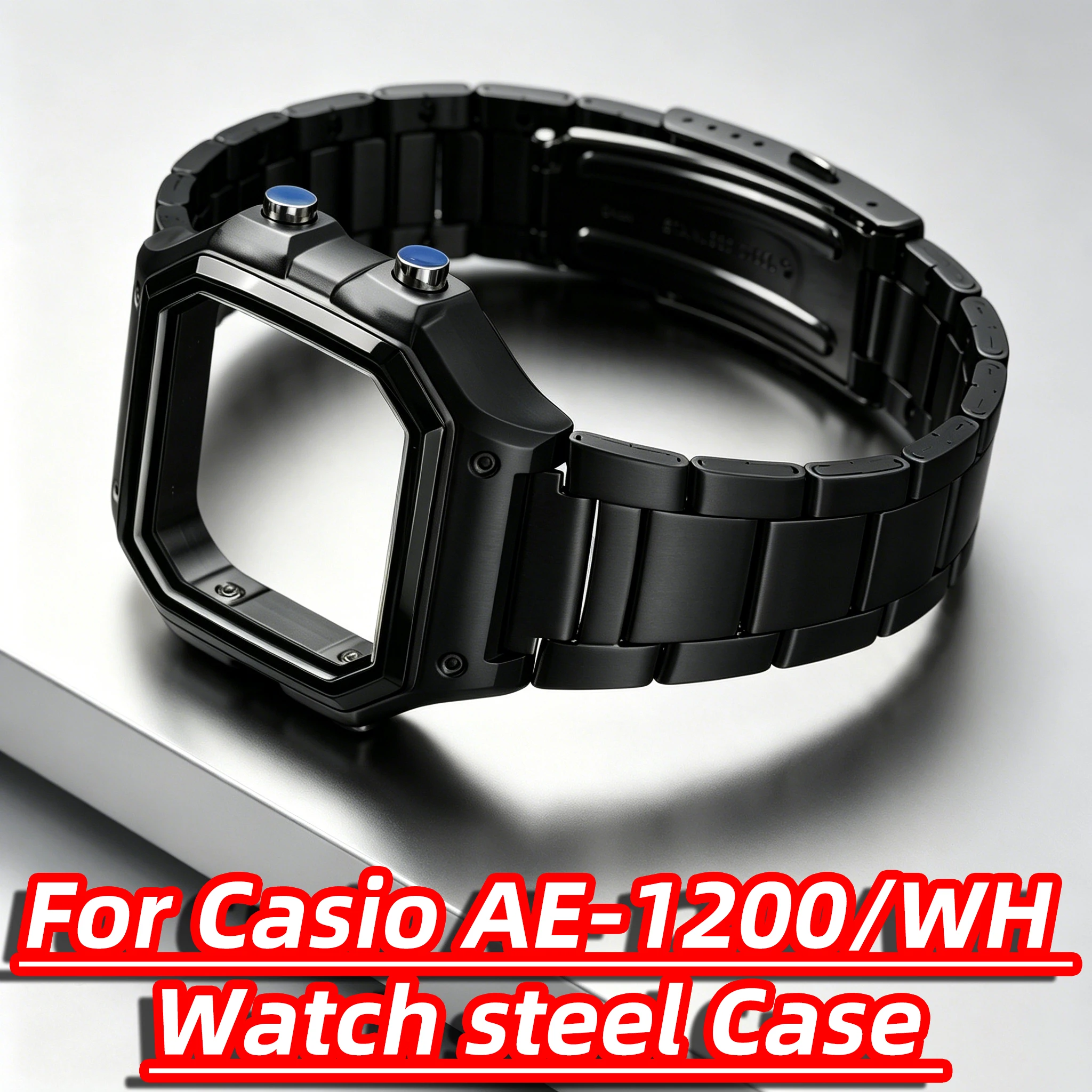 Full Metal Mod Kit for Casio Royale AE1200 AE1300,Stainless Steel Bezel Case + Strap Glass and Tools, Upgrade Watch Shell Parts