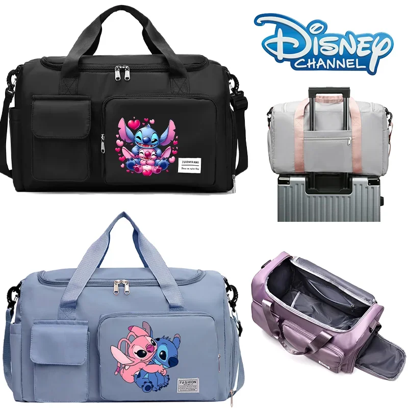 Disney Stitch Cartoon Travel Bag Large Capacity Tote Clothes Storage Bags with Shoe Compartment Gym Duffle Pack Portable HandBag