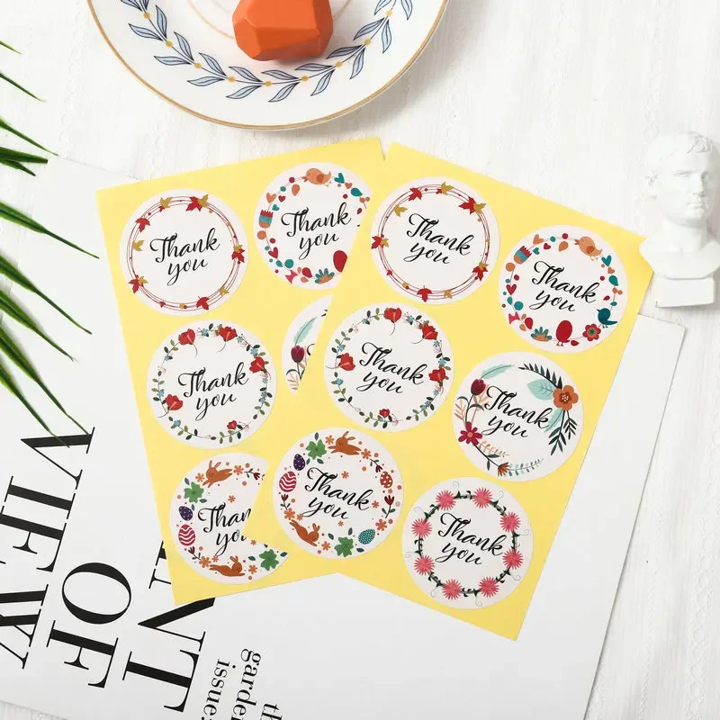 

60/120Pcs Wreath Thank You Theme Color Baking Stickers Food Packaging Bag Decorative Sealing Stickers, Gift Closure Decals