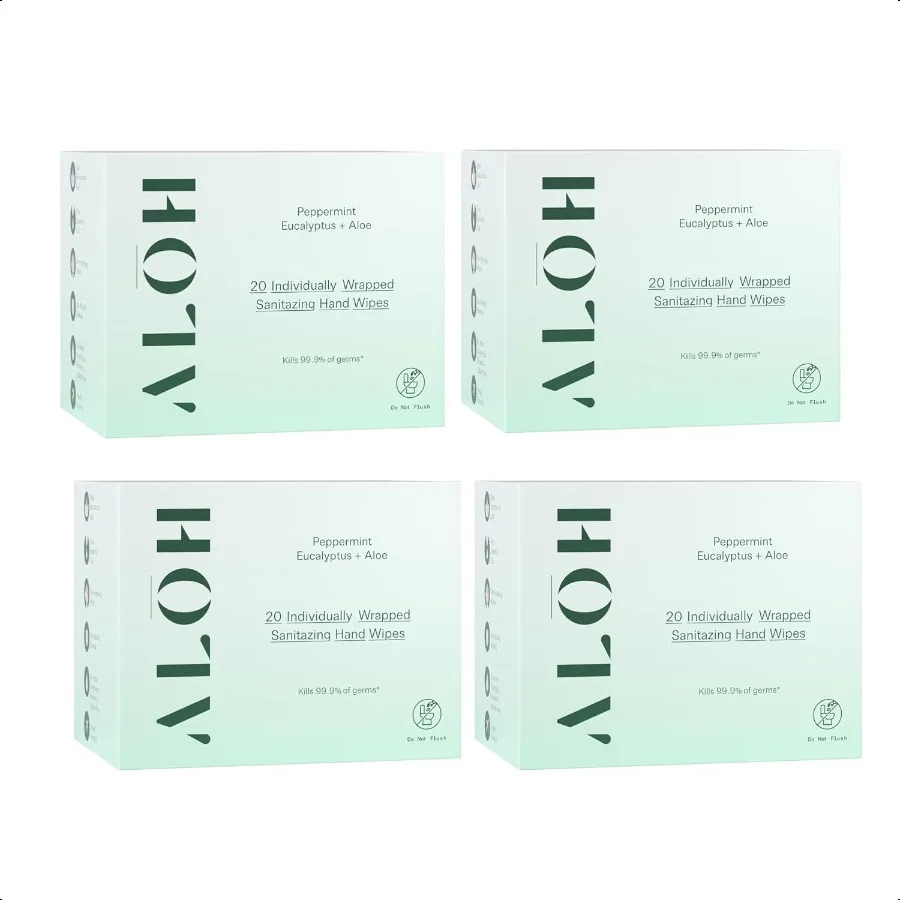 ALH Salviette disinfettanti per le mani ammorbidente per la pelle Eucalipto alla menta piperita + e 4 scatole da 20 salviette confezionate singolarmente (80 salviette)