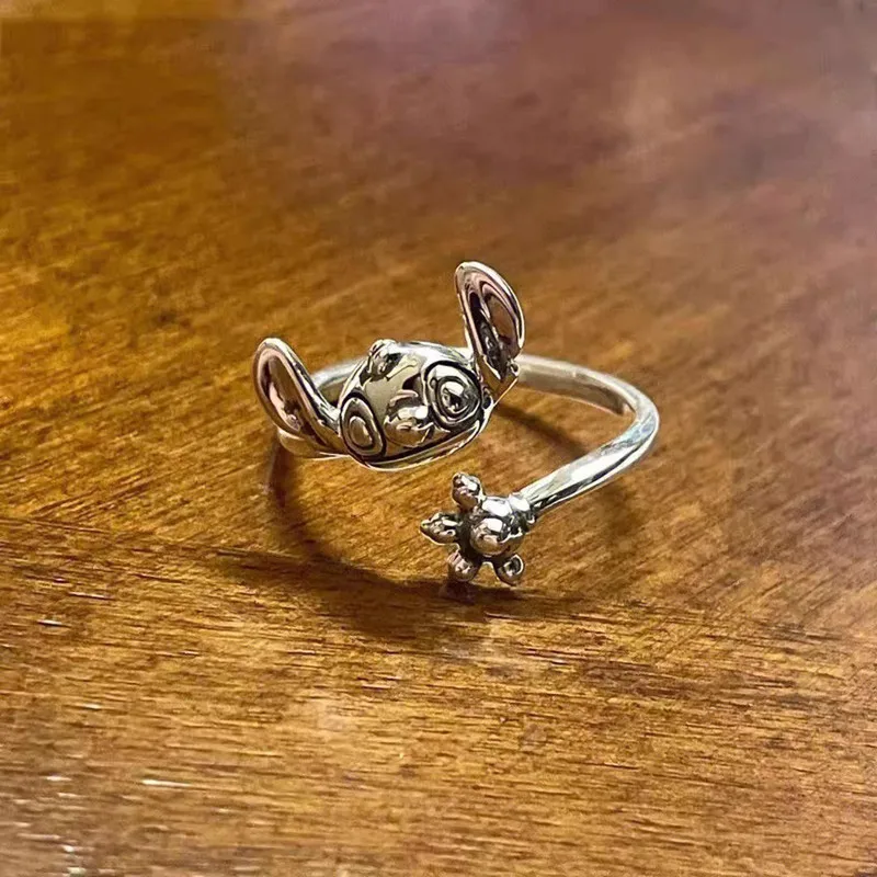 Vintage Disney Ring Instagram Cute Cartoon Anime Friend Wearing Star Wars Stitch Ring Decoration Silver Opening Adjustable