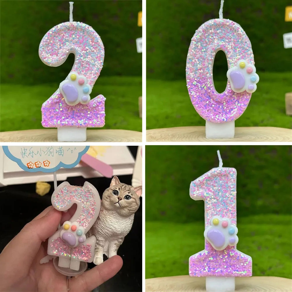 Neue 3D-Zahlenkerzen zum Dekorieren von Kuchen, glitzernde rosa Klaue, Themennummernkerzen, Kuchendekoration, Geburtstagsfeier, Kuchendekorationskerzen