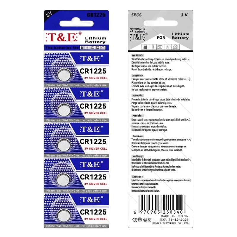 top5-100PCS CR1225 3V Lithium Batteries DL1225 BR1225 LM1225 ER1225GP CR1225-1W Button Coin Cell For Watch Toys Clock Remote