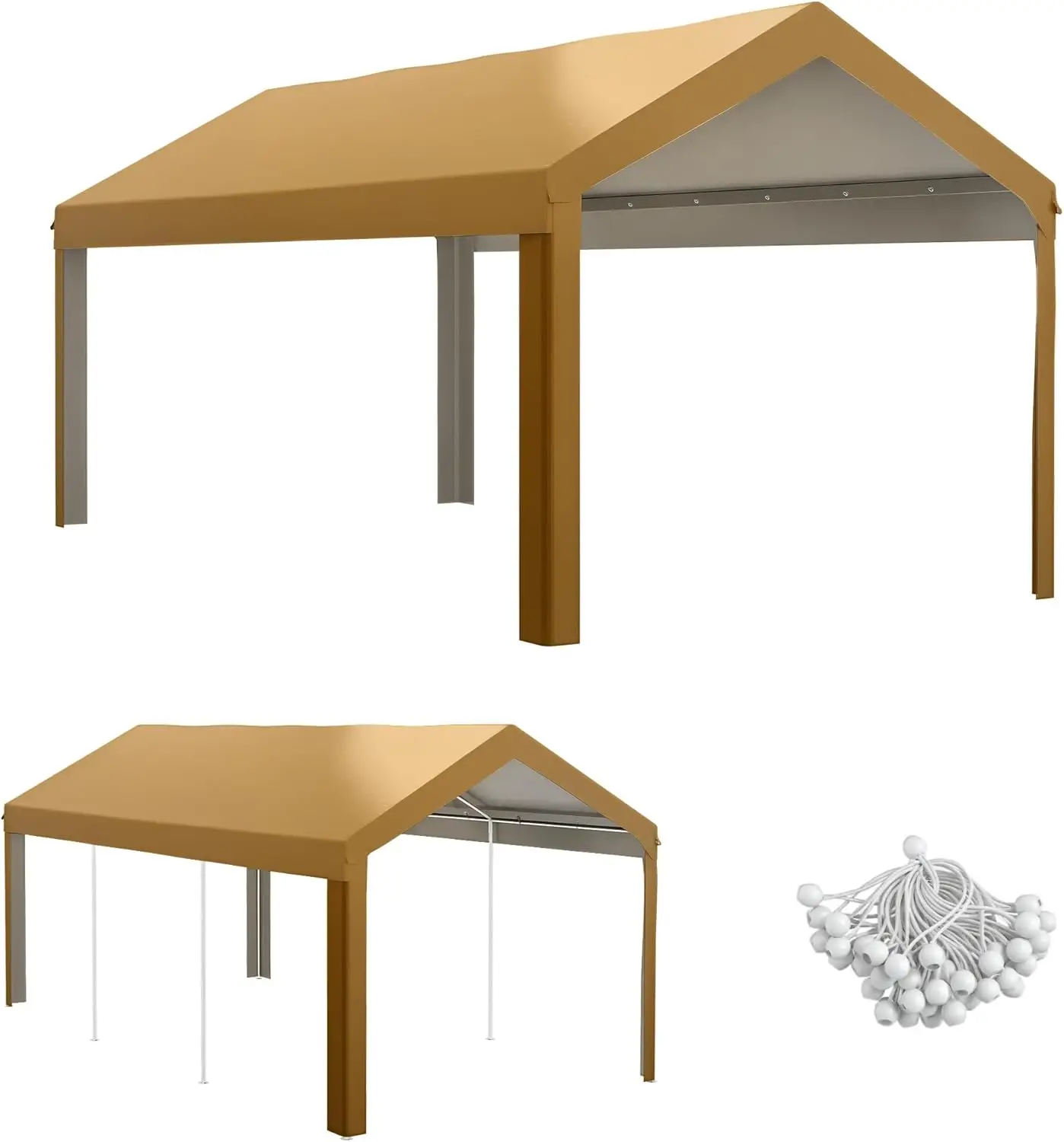 

10' x 20' Portable Garage Canopy Cover, UV & Water Resistant with Ball Bungee Cords, Beige Replacement Top