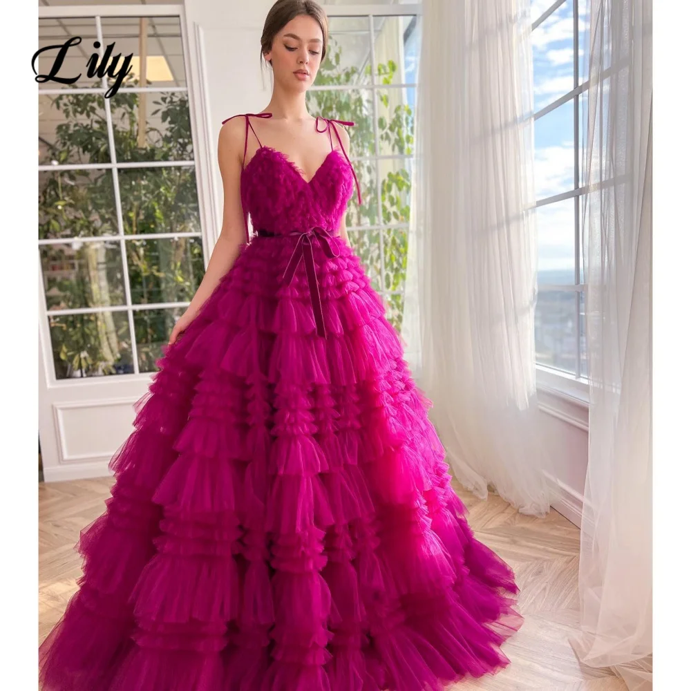 Lily Fucsia Abiti da sera eleganti Sweetheart Senza spalline Abito da ballo Abito da ballo a strati netti per donna Stealth Anelli  Estensioni Anelli Anelli Personalizzato