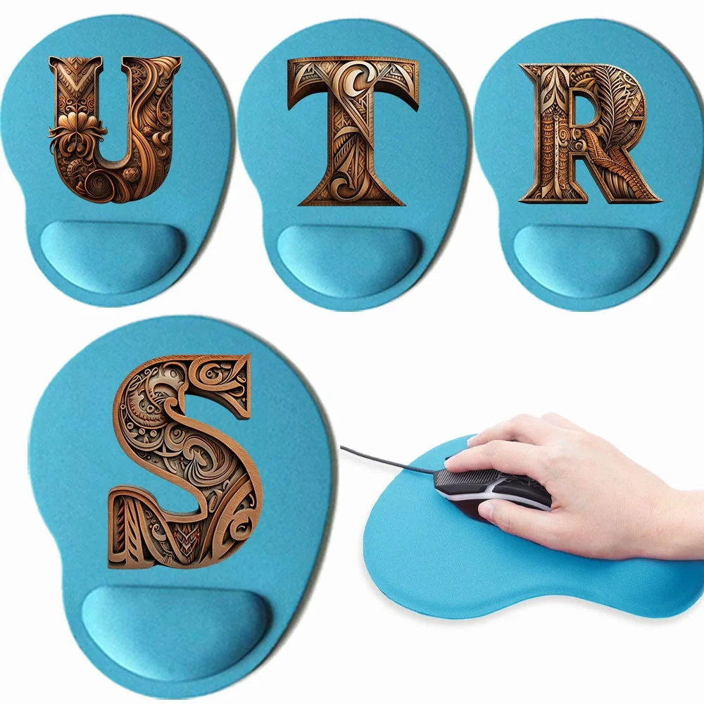 Mouse Pad Ergonomic Support Wristband Wood Art Letter Pattern Mouse Mat Pad Wrist Rest Oval Comfortable for PC Laptop Computer
