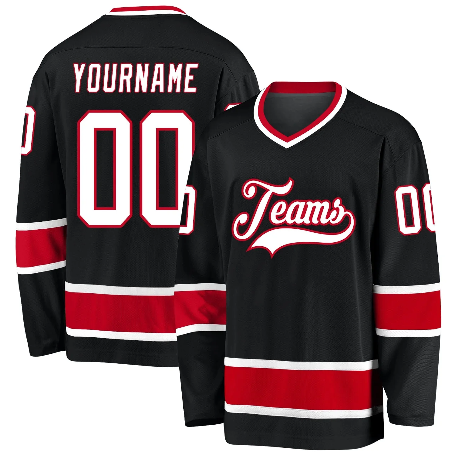 

Custom Name & Team Black White-Red 3D Printed Fashion Men's Hockey Jersey Summer Unisex Casual Long sleeve Sweatshirt BQF05