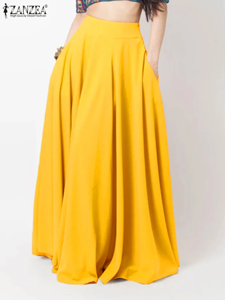 ZANZEA Fashion Women High Waist Solid Maxi Skirts Autumn Elegant Party Long Faldas Saia Casual A-line Skirt Female Work Jupe