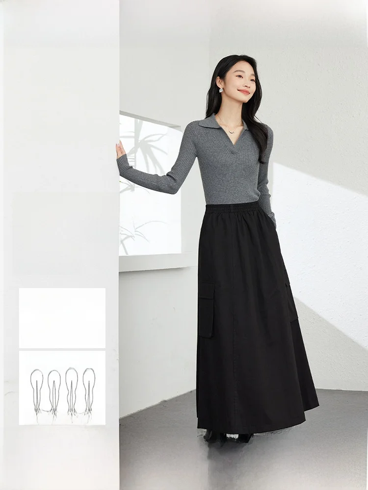 

Юбка А-силуэта с высокой талией, женская, в утилитарном стиле, свободного кроя, длинная, для весенне-осеннего сезона, для города, из хлопка