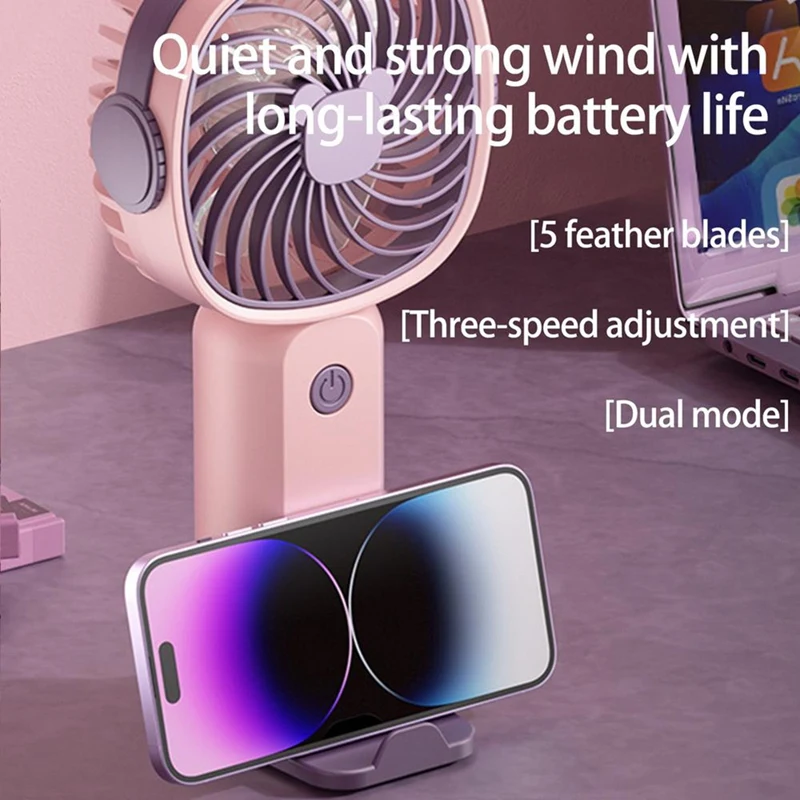 Handheld Small Fan Outdoor Portable Fan 3-Speed Rechargeable 400Mah Battery Multi-Function Fan Phone Holder Outdoor