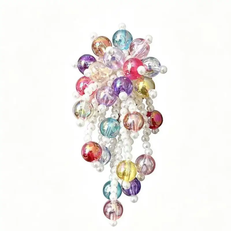 Bunte Perlen-Haarspange mit Kunstperlen-Quasten und schillerndem Design für den täglichen Gebrauch und Party-Haarstyling. – Detail 1