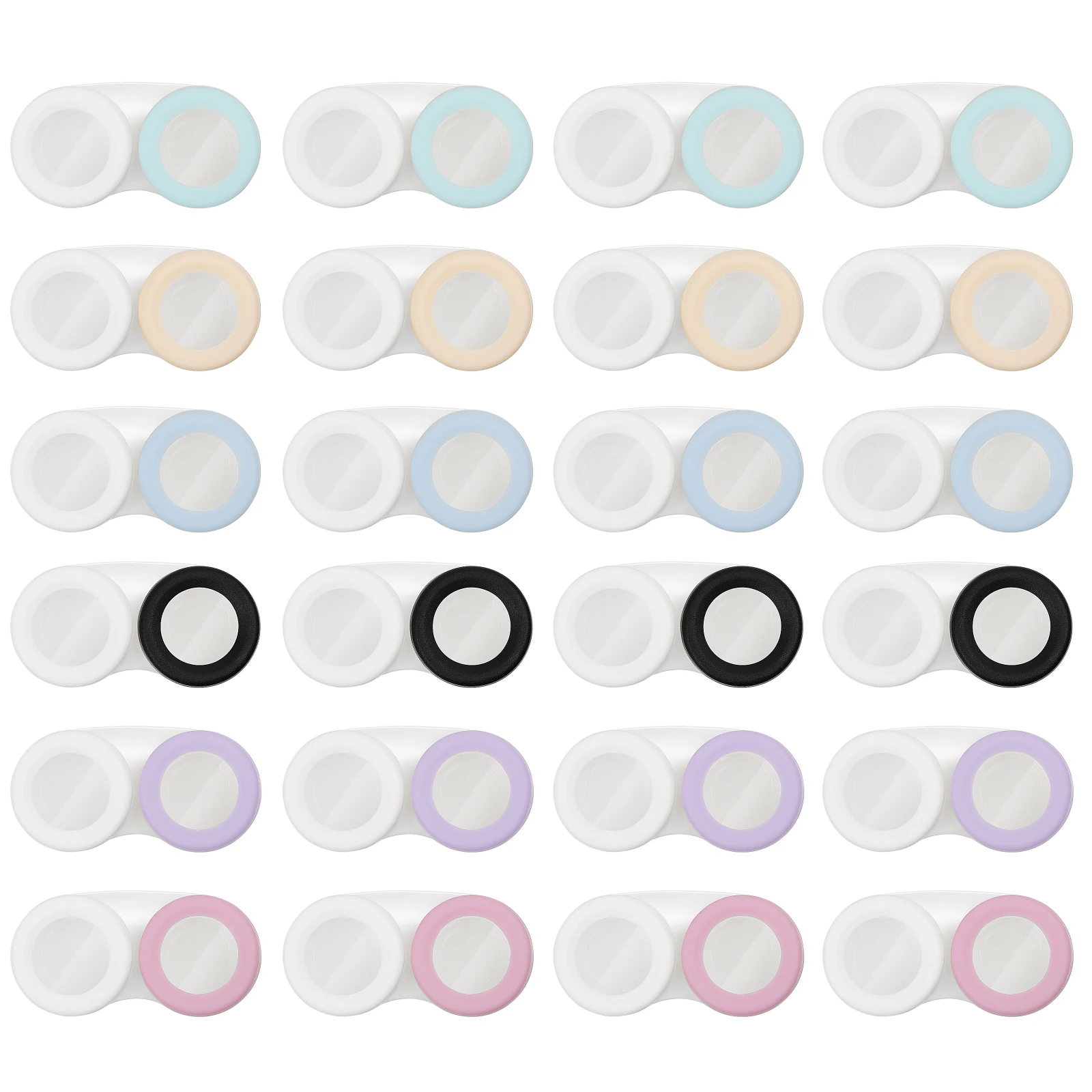 24Pcs Macaron Mixed Color Contact Lens Cases Transparent Lid Leak Proof L/R Marked Soaking Storage Box