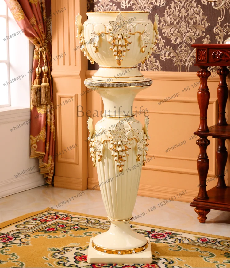 PJ  European Roman pillar ornament living room high-end large vase ceramic floor flower arrangement decoration