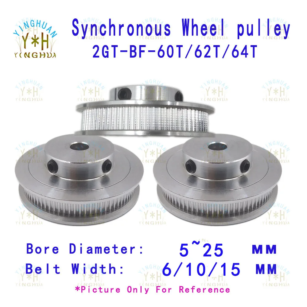 2GT BF Type  60 62 64Teeth Timing Belt Pulley width 6 10 15MM Bore 5 to 25 MM GT2  Synchronous Gear Wheel 3D Printer parts